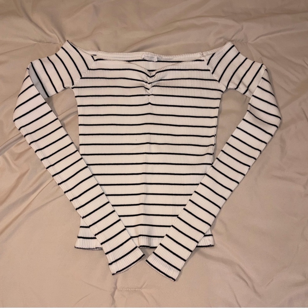 Cotton On Black and White Striped Long Sleeve Top